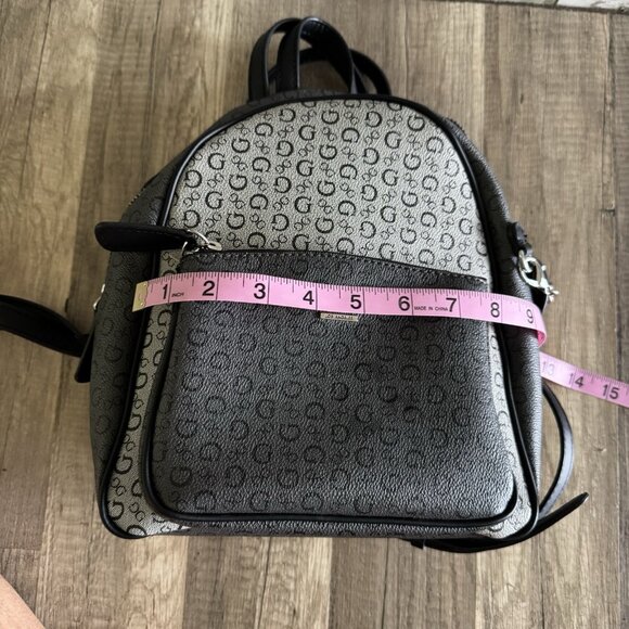Guess Black Grey Signature Two-Tone Color Mini Backpack Purse front Pocket - Picture 4 of 8